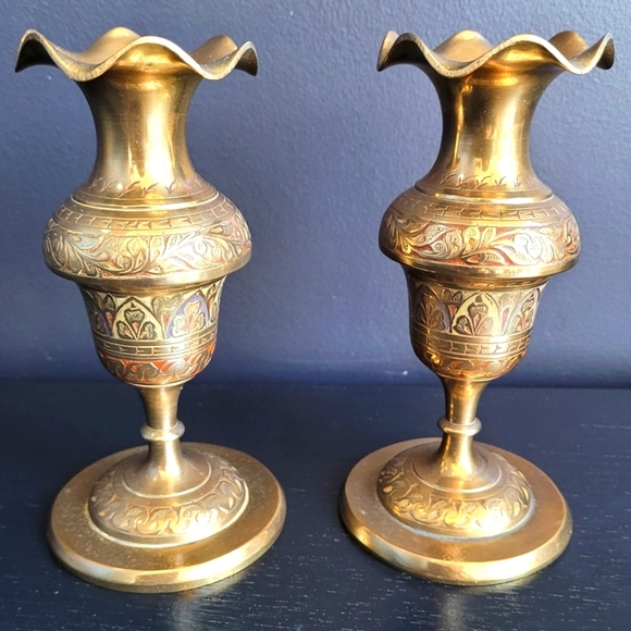 Vintage Ornate Brass Candlestick Candle Holders - Set of 2 Vase Shape Bases 6" - Picture 1 of 6